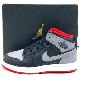 *NEW* W/Box Toddlers Baby boy Nike Air Jordan 1 Mid BLACK/CEMENT GREY Size 6
